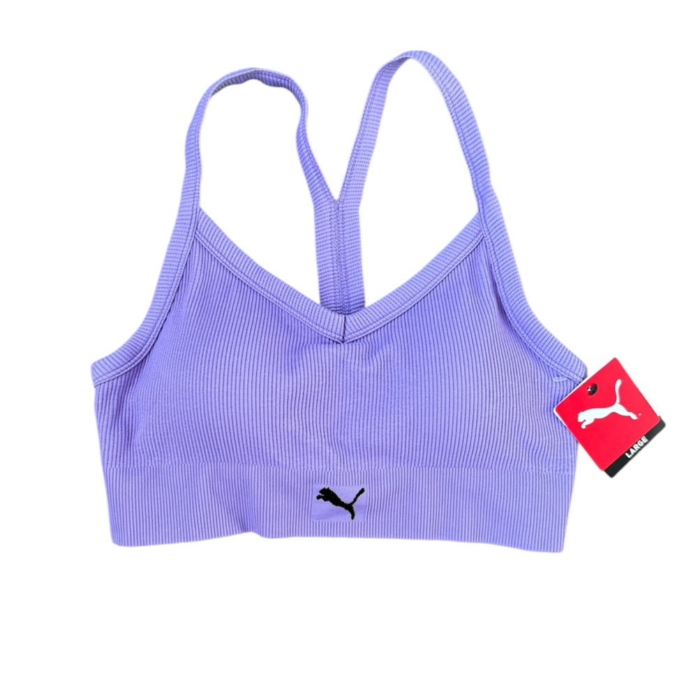 Puma Truth or Dare Ribbed Seamless‎ Sports Bra - Size L - Purple - NWT